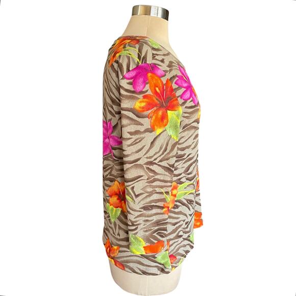 Additions by Chico's Tropical Animal Print 3/4 Sleeve Tee LARGE Vacation Travel - Picture 3 of 6